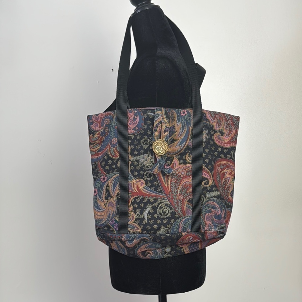 Colourful handmade tote bag with flap button closure